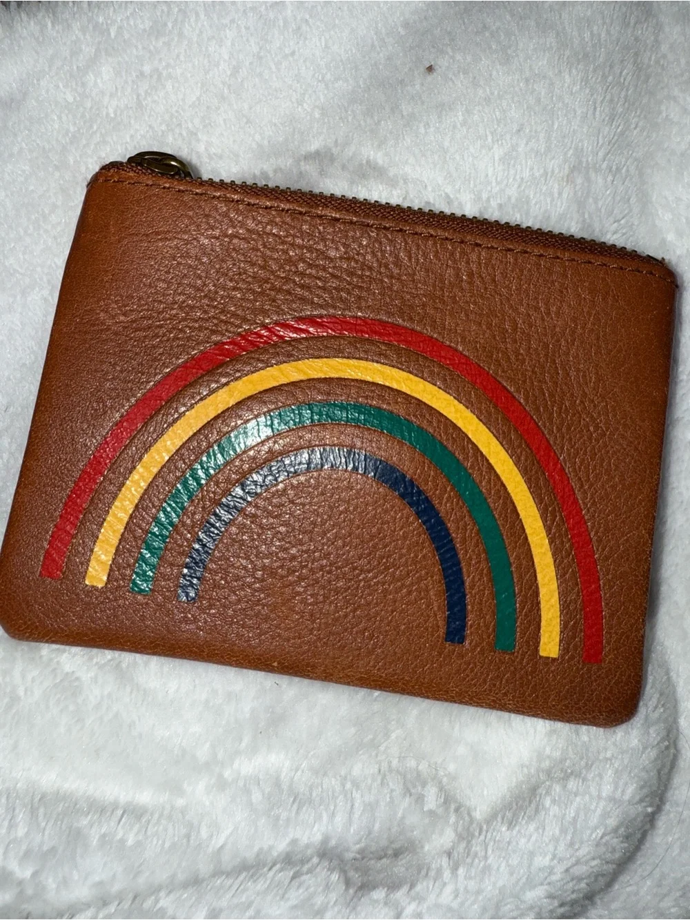Madewell Brown Leather Zip Coin Purse with Rainbow Accent